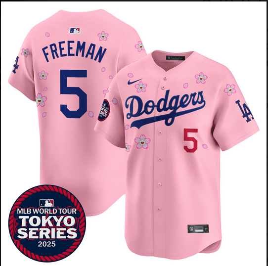 Men Los Angeles Dodgers #5 Freeman Tokyo Series 2025 pink Limited Stitched Jersey